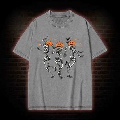  Retro Halloween Dancing Skeletons Washed T-shirt