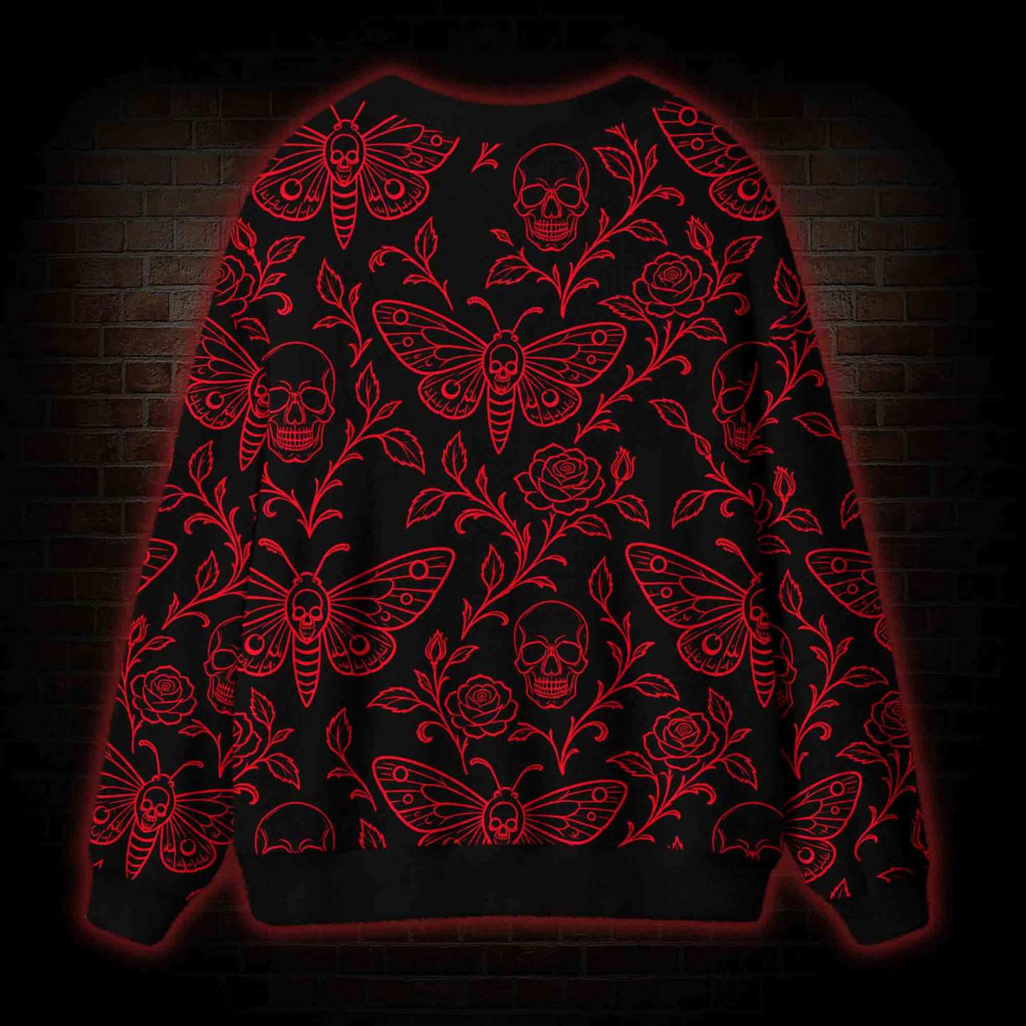 Gothic Death Moth Rose Cardigan Sweater