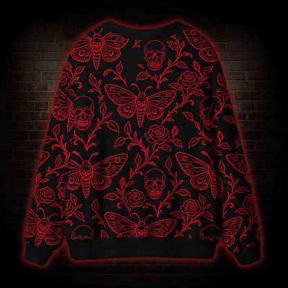 Gothic Death Moth Rose Cardigan Sweater