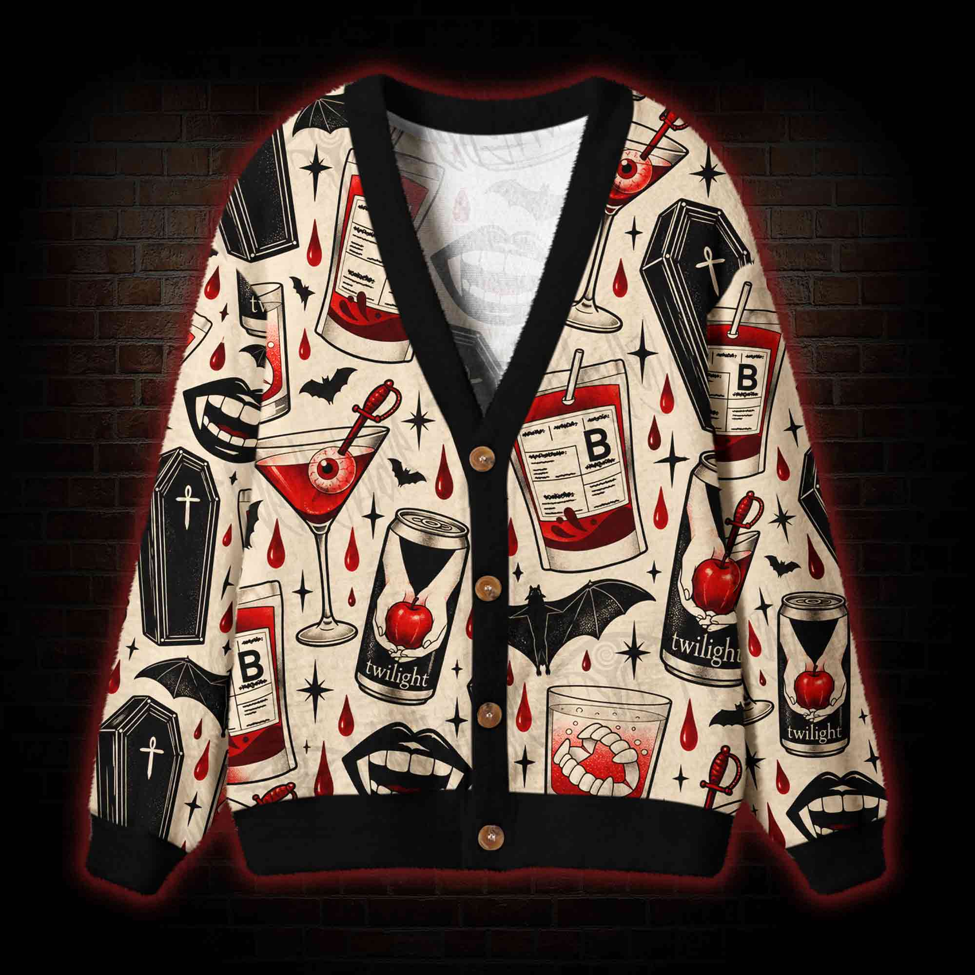 Retro Vampire's Menu Cardigan Sweater