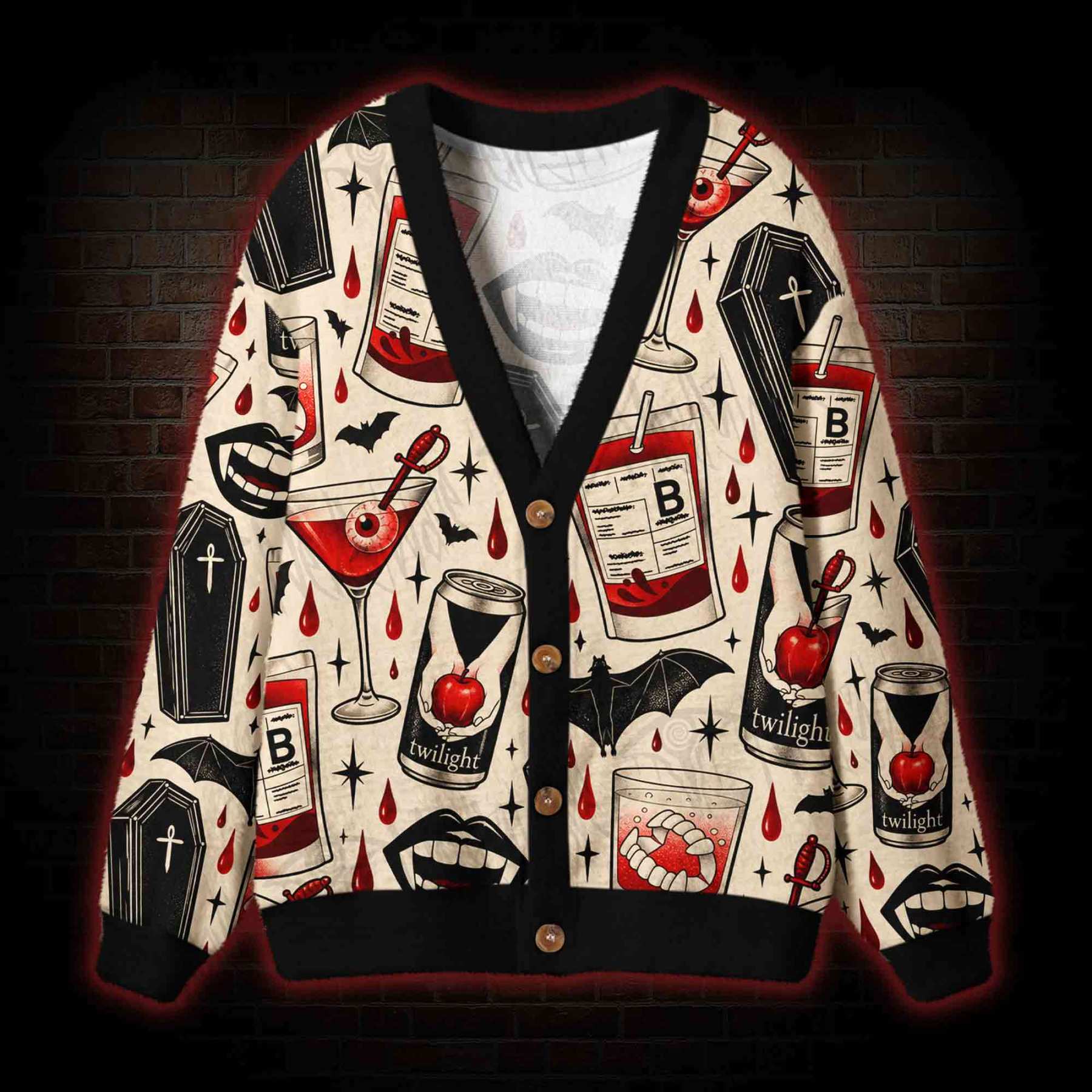 Retro Vampire's Menu Cardigan Sweater