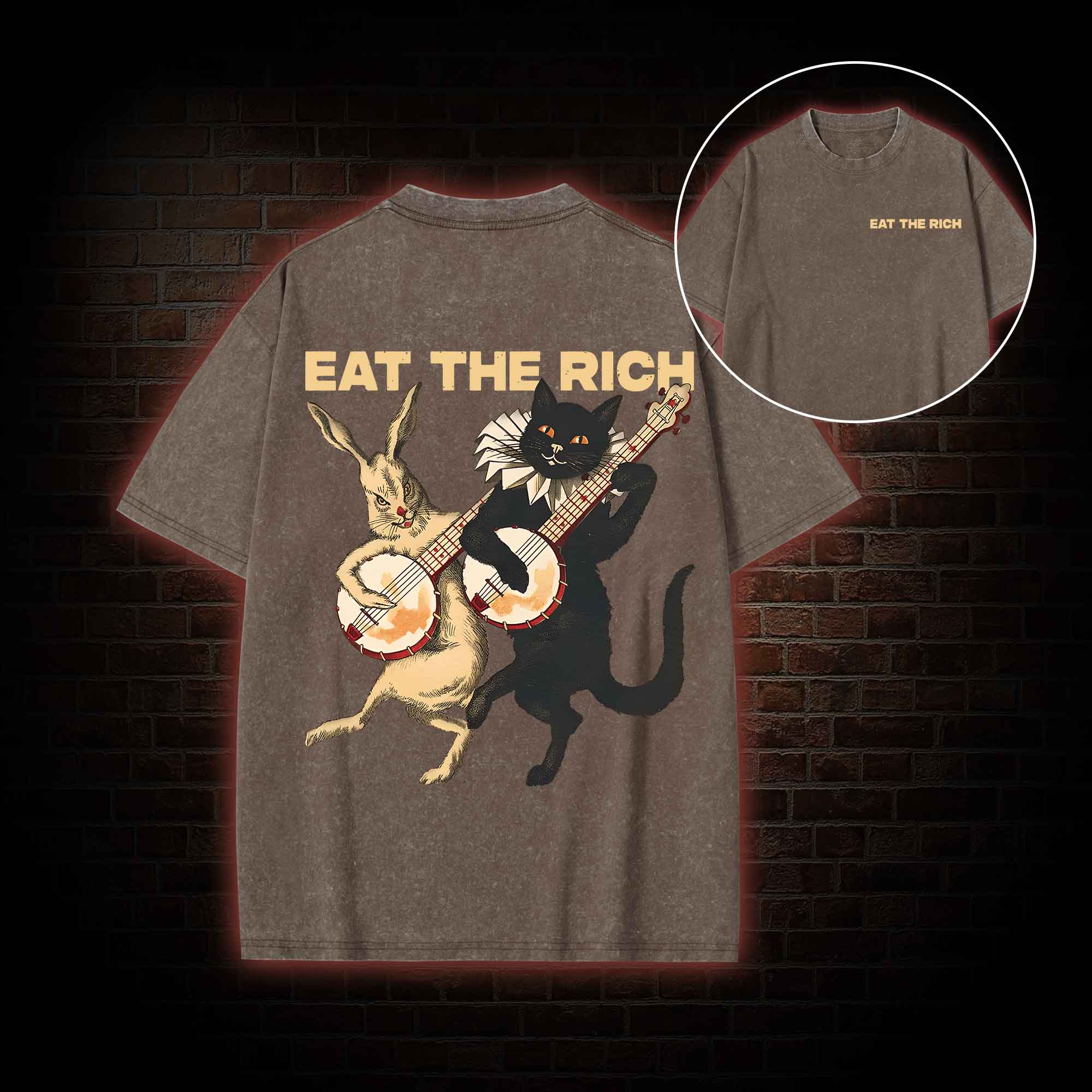 Eat The Rich  Back Print Washed T-shirt