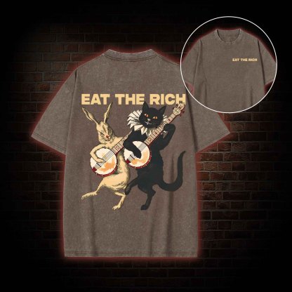 Eat The Rich  Back Print Washed T-shirt