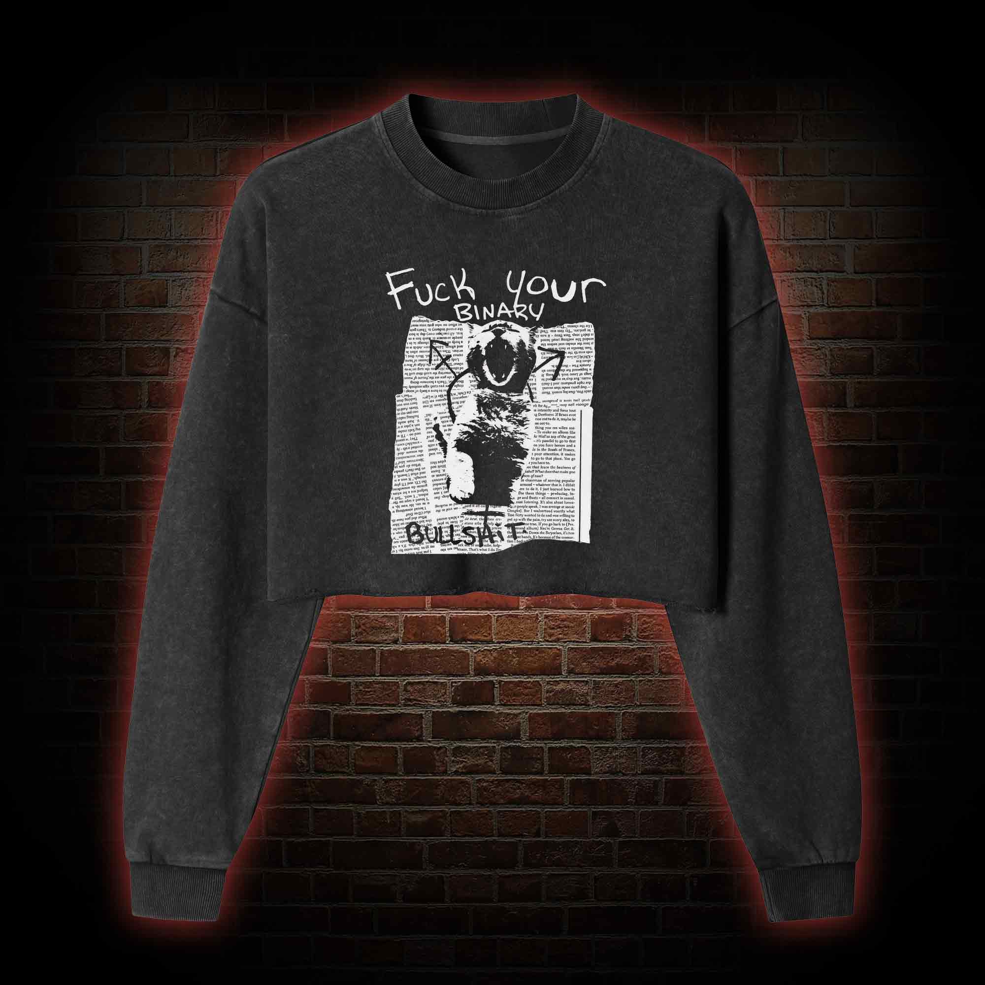 Fuck Your Binary Washed Cropped Sweatshirts