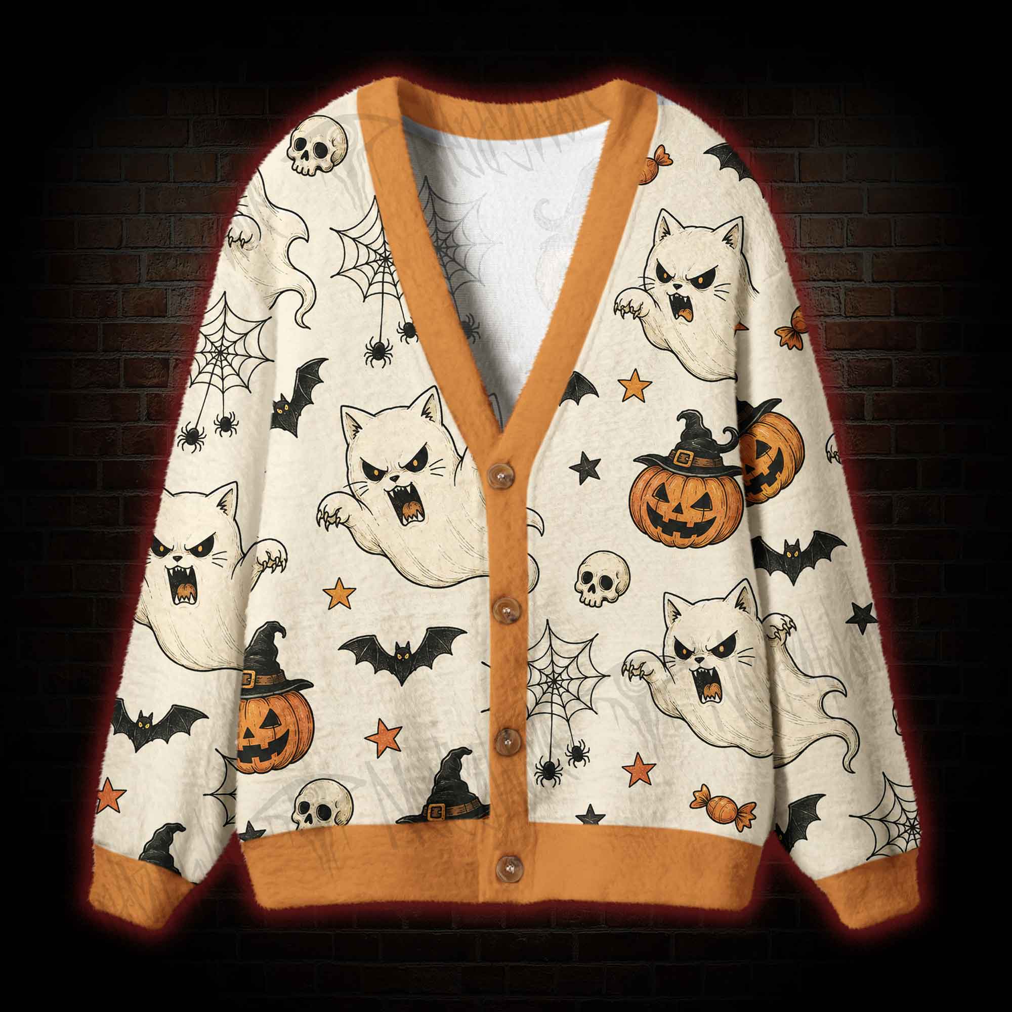 The Meow-ween Ghost Cardigan Sweater
