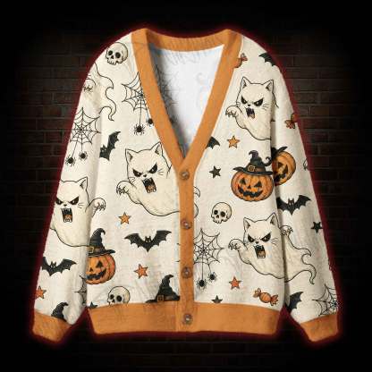 The Meow-ween Ghost Cardigan Sweater