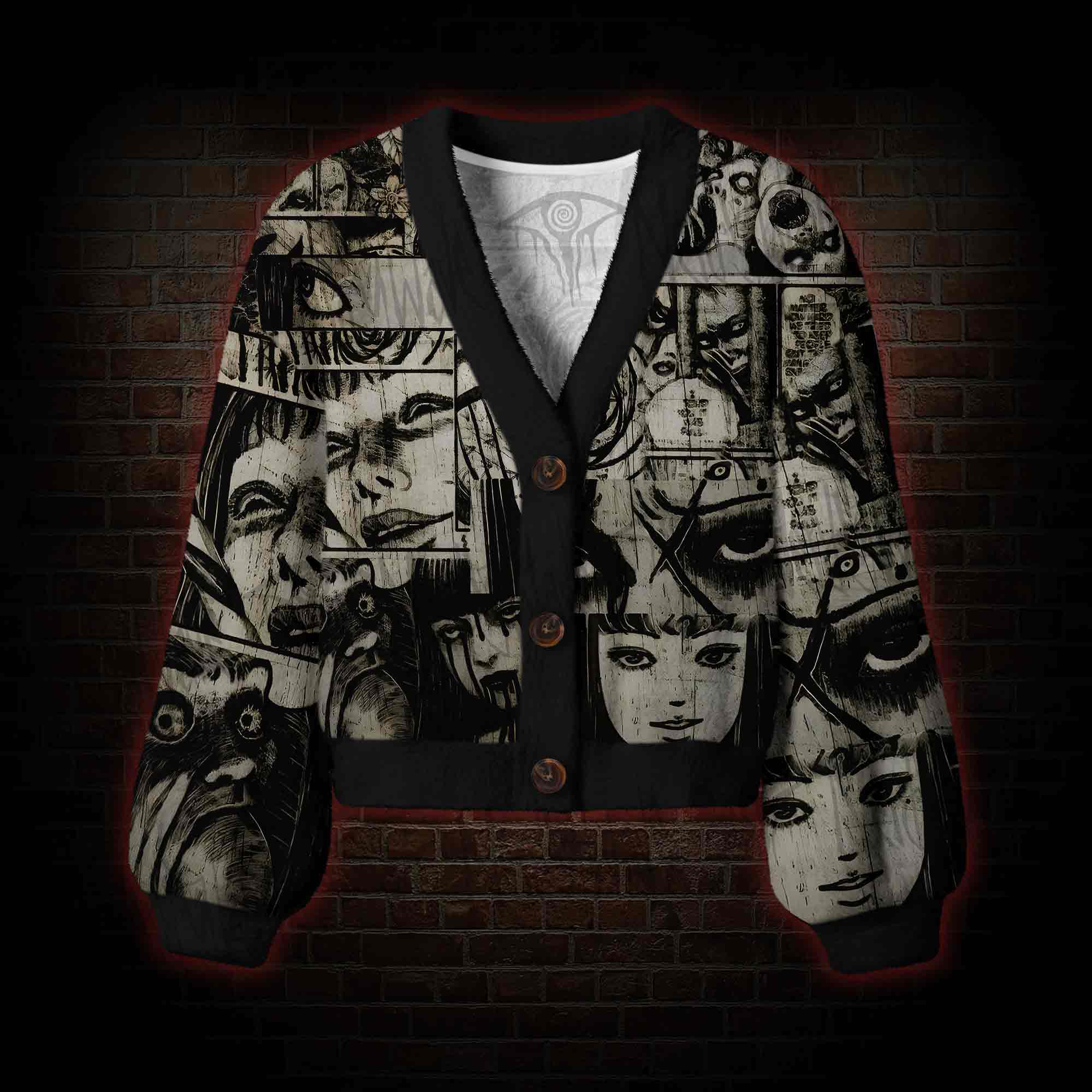 Horror Manga Collage Women's Cardigan Sweater