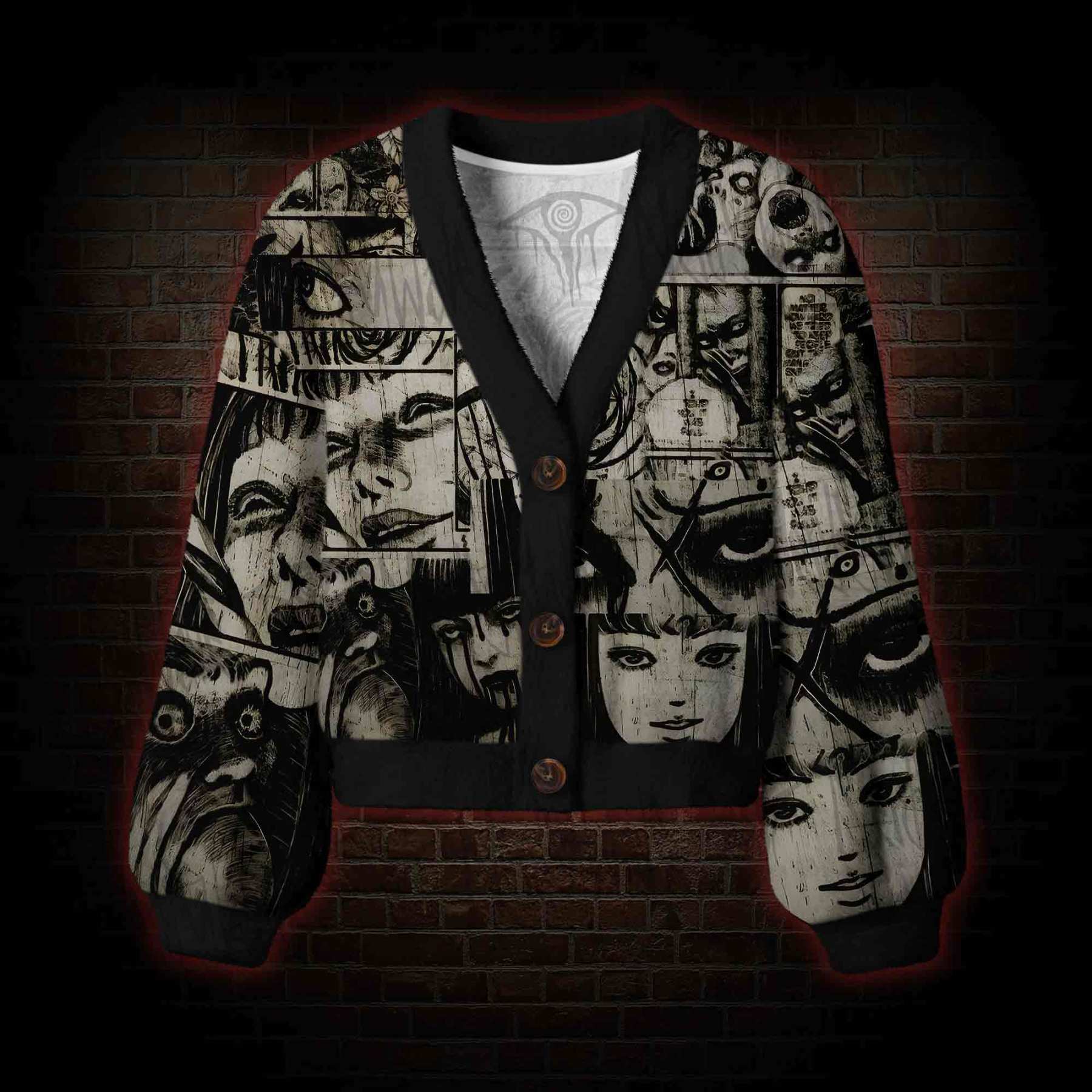 Horror Manga Collage Women's Cardigan Sweater