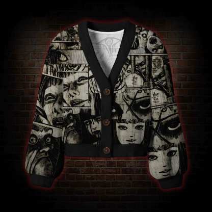 Horror Manga Collage Women's Cardigan Sweater