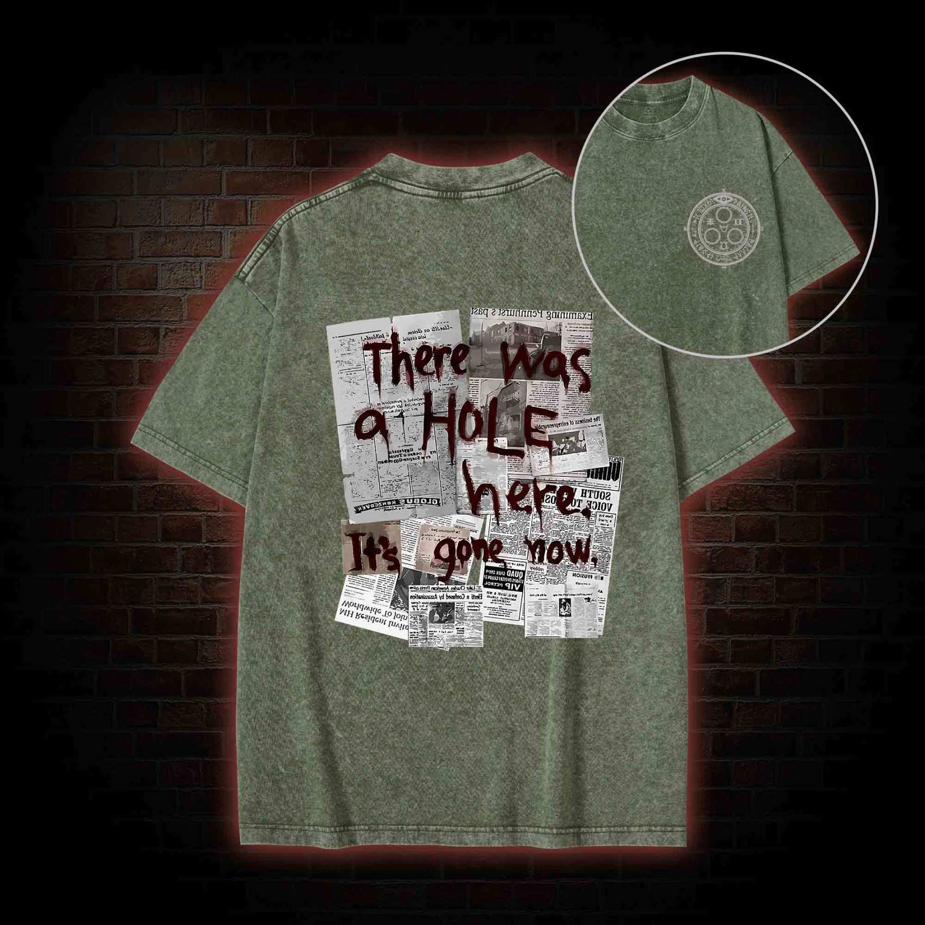 There Was a Hole Back Print Washed T-shirt