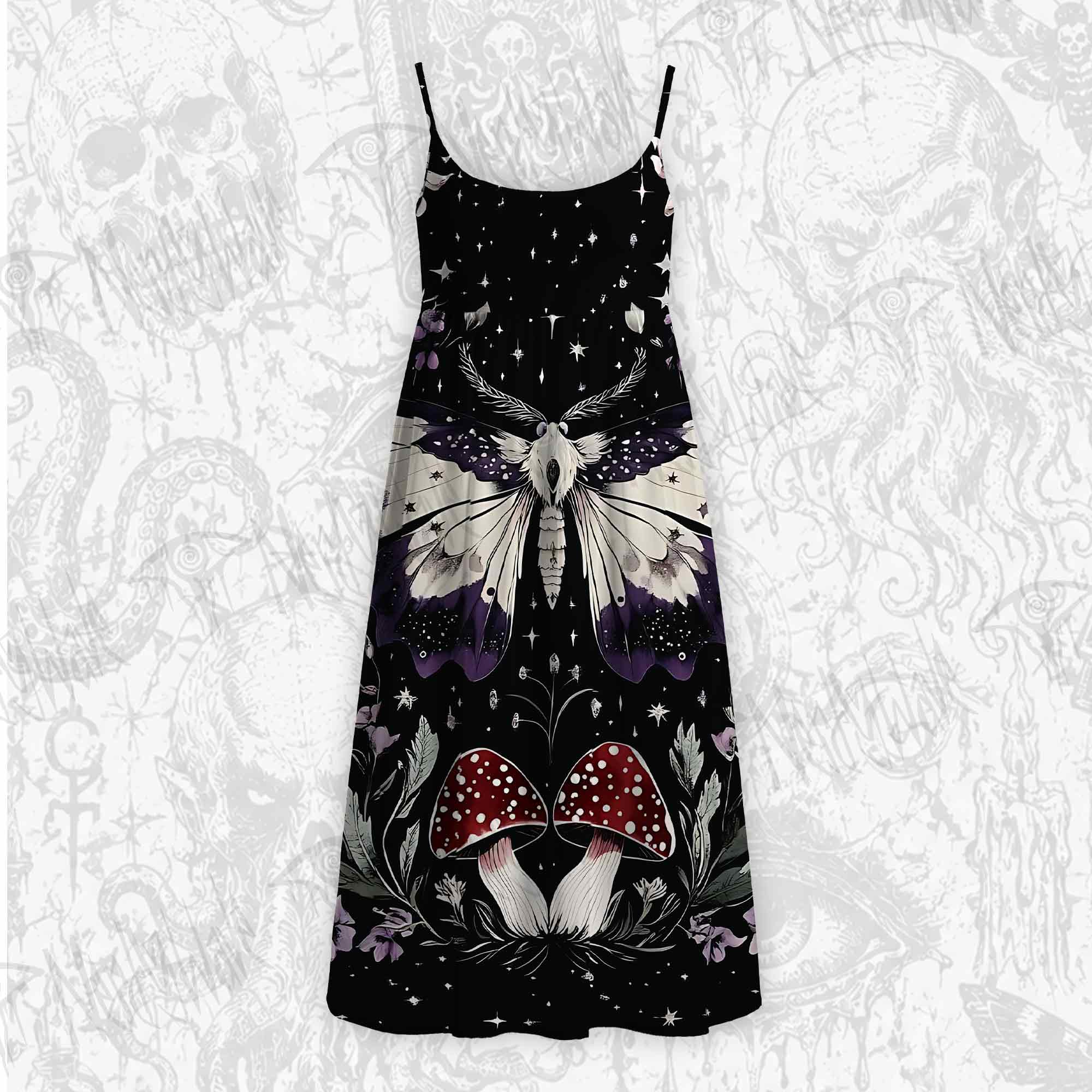 Moth and Mushrooms Strap Midi Sundress