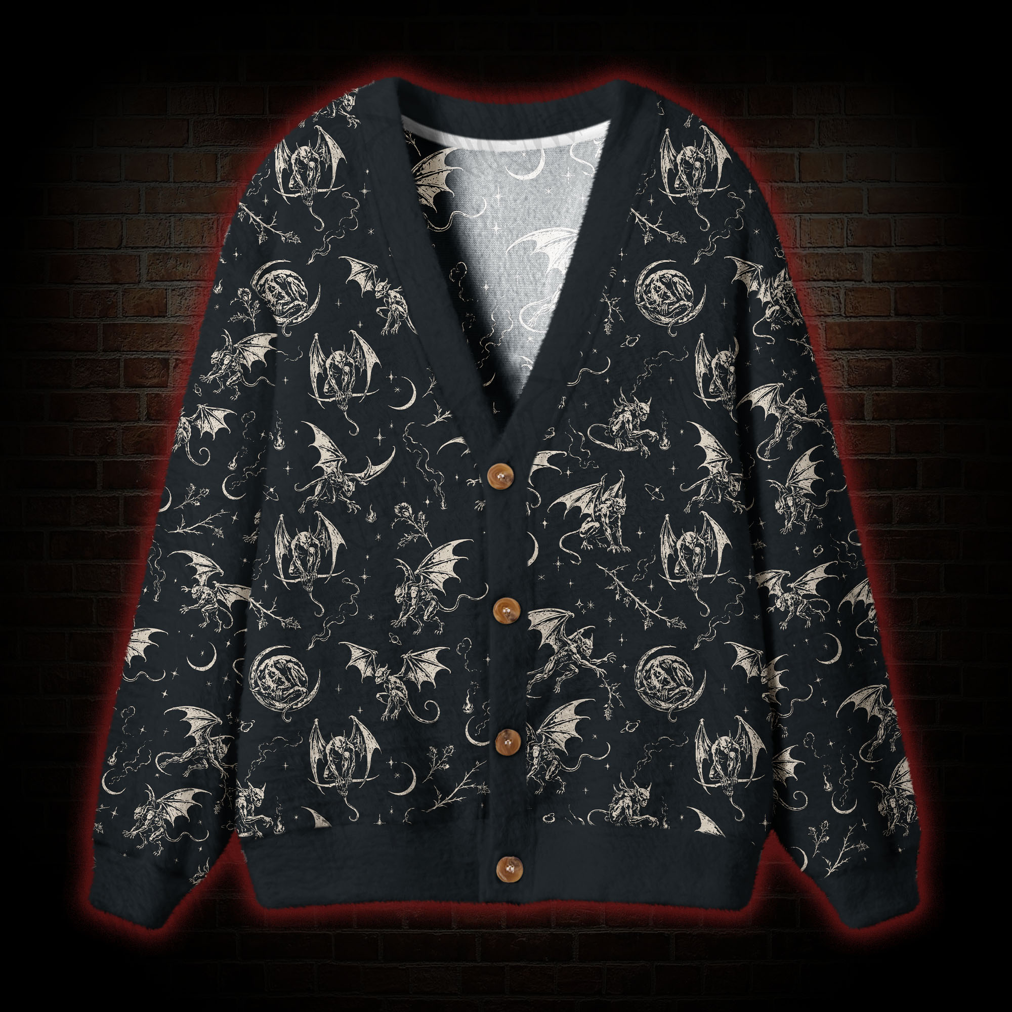 Gargoyle & Demon Cardigan Sweater