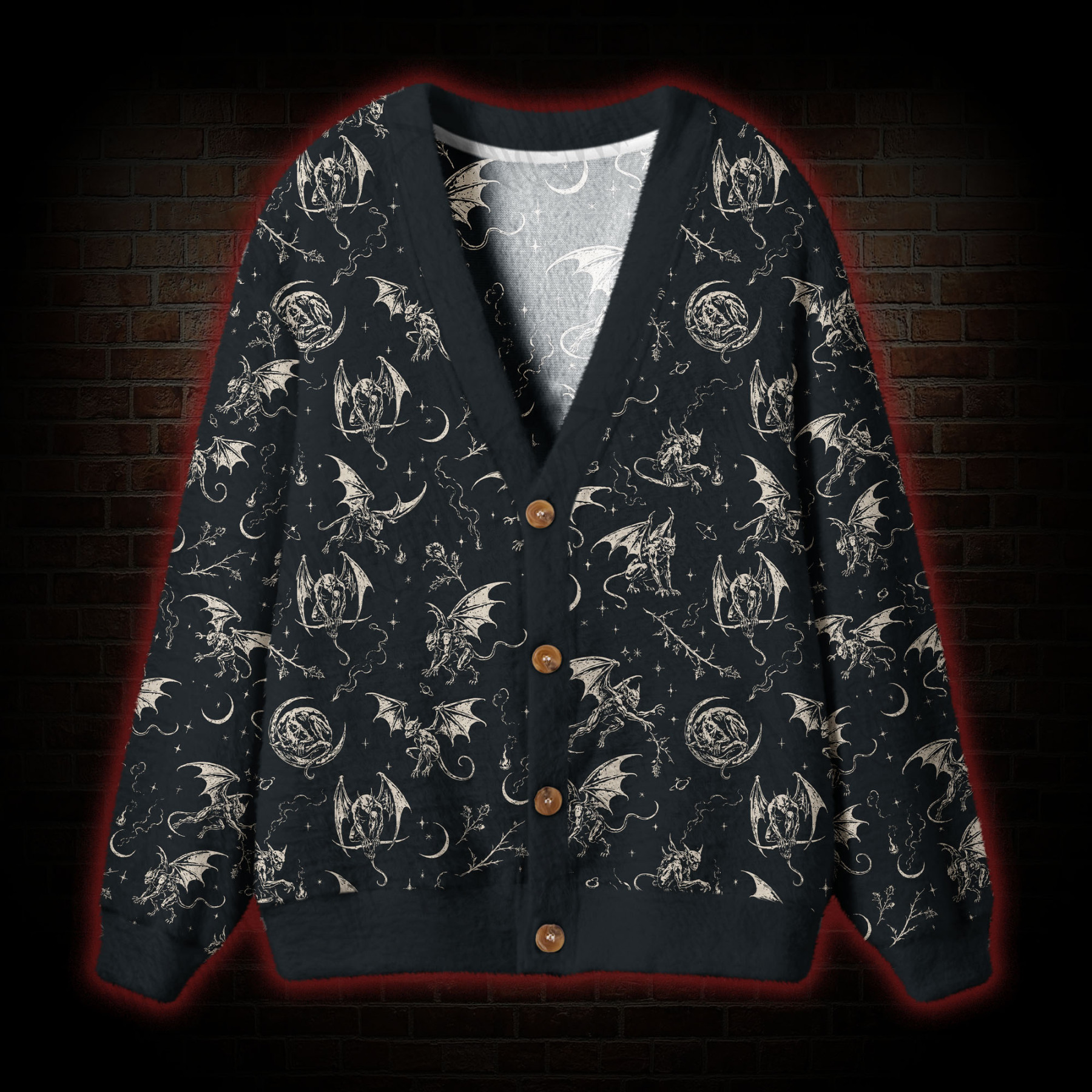 Gargoyle & Demon Cardigan Sweater