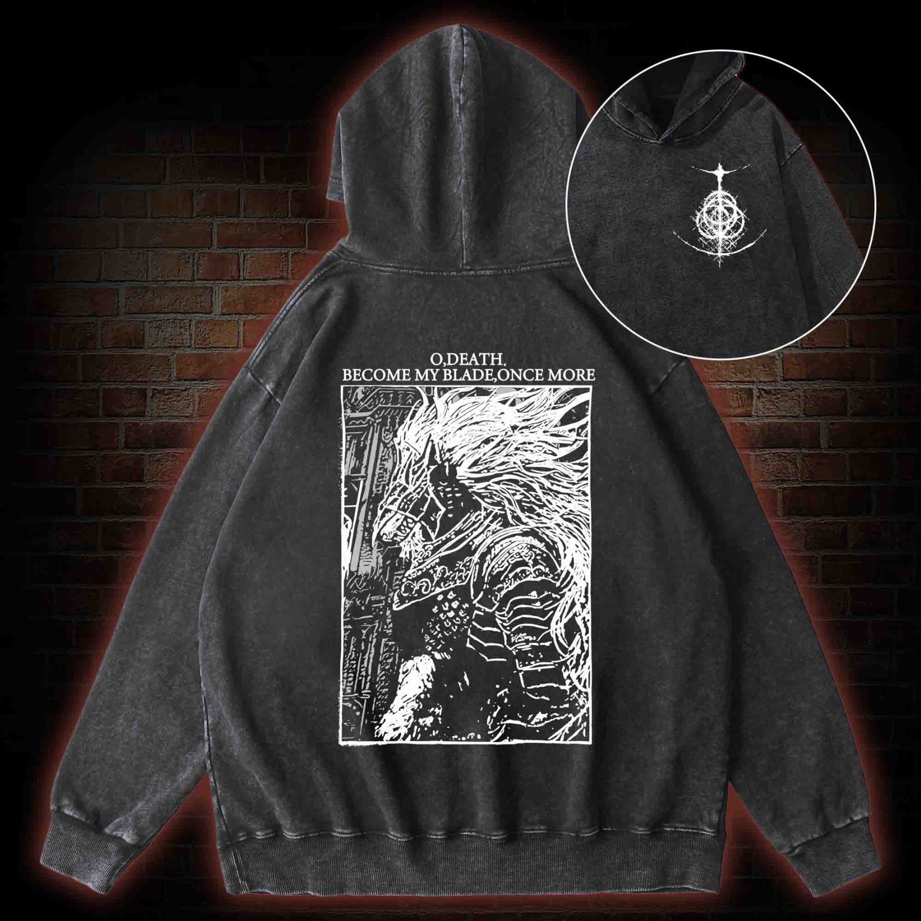 The Black Blade Back Print Washed Hoodie