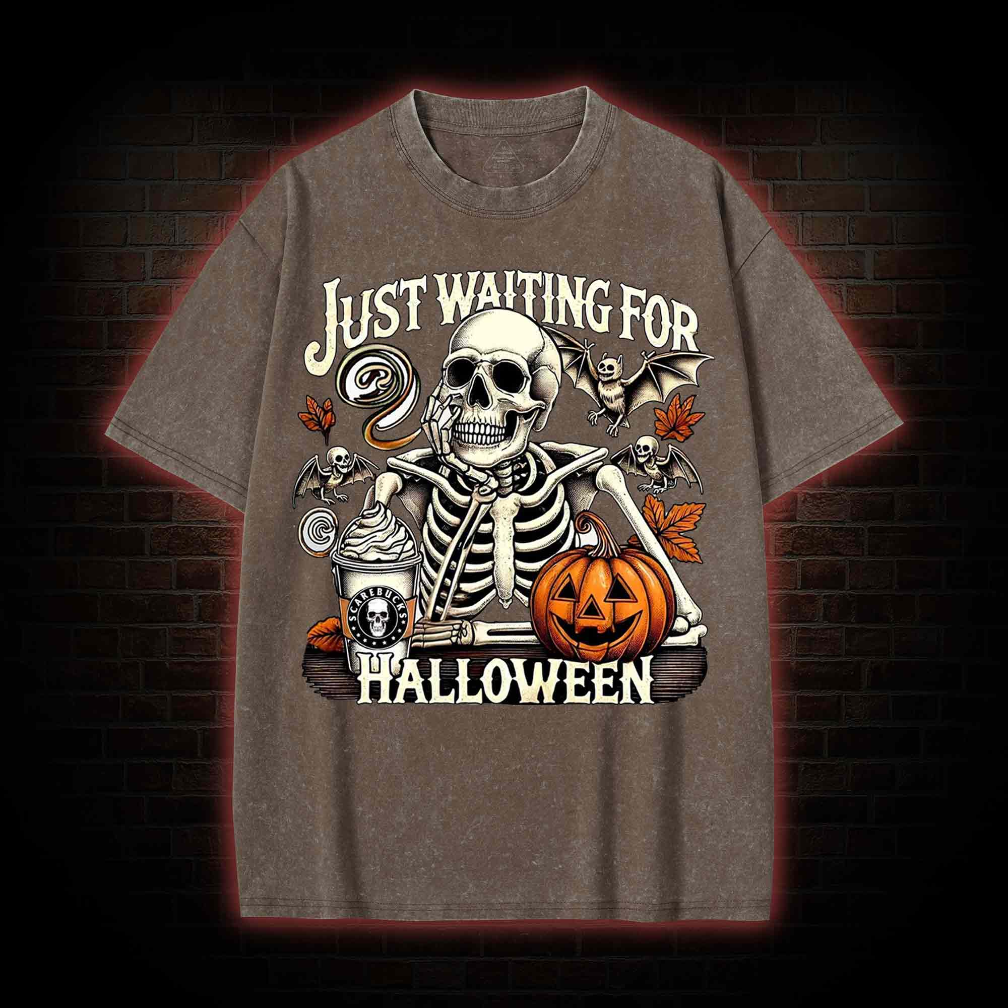Just Waiting for Halloween Washed T-shirt