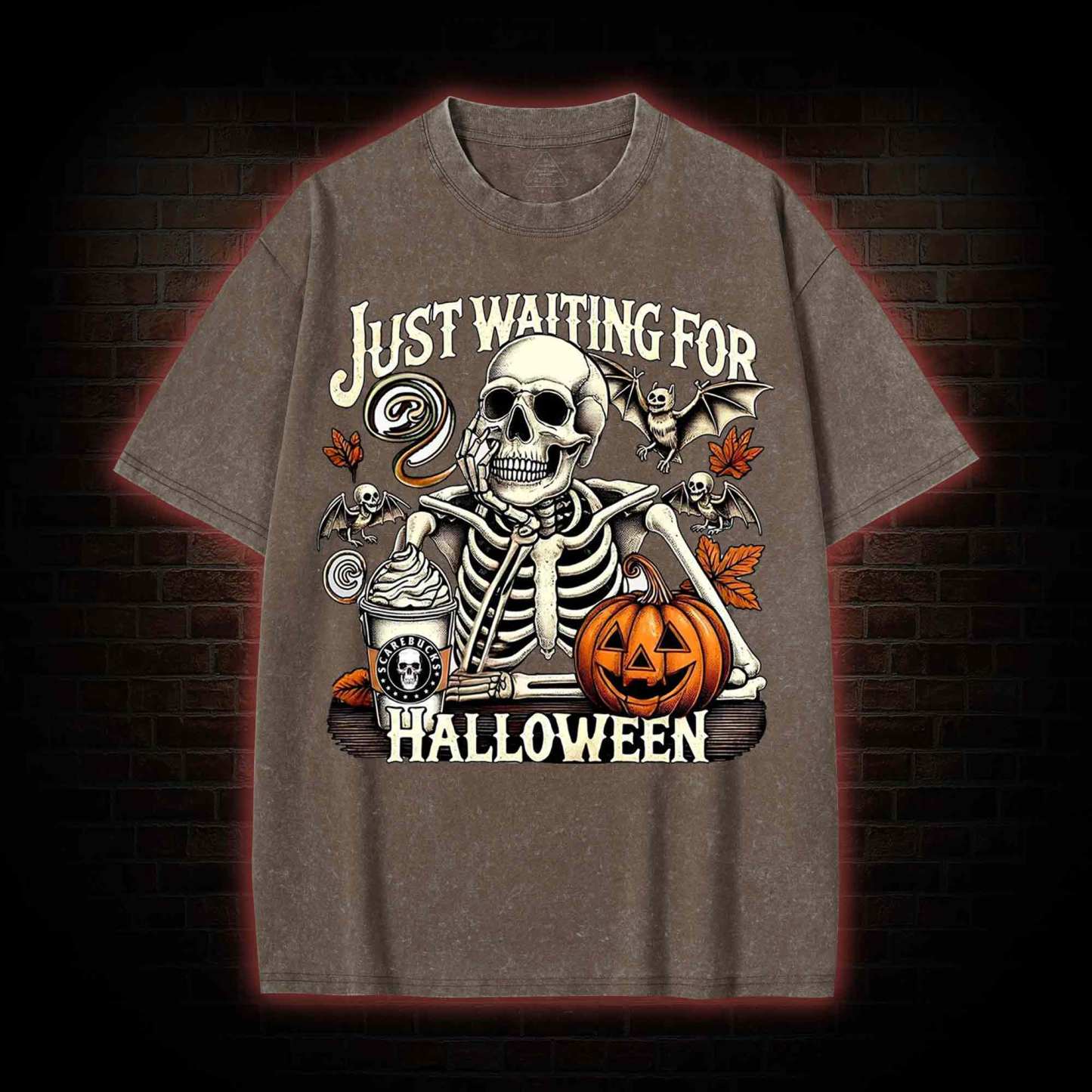 Just Waiting for Halloween Washed T-shirt