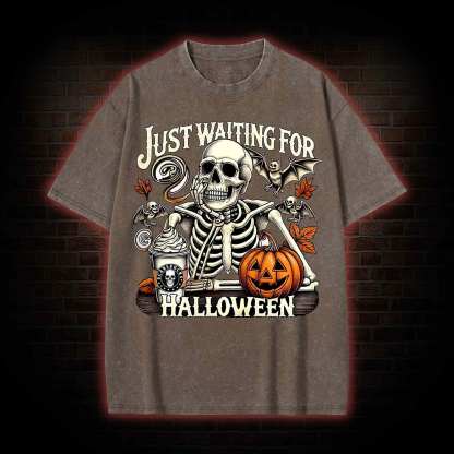 Just Waiting for Halloween Washed T-shirt