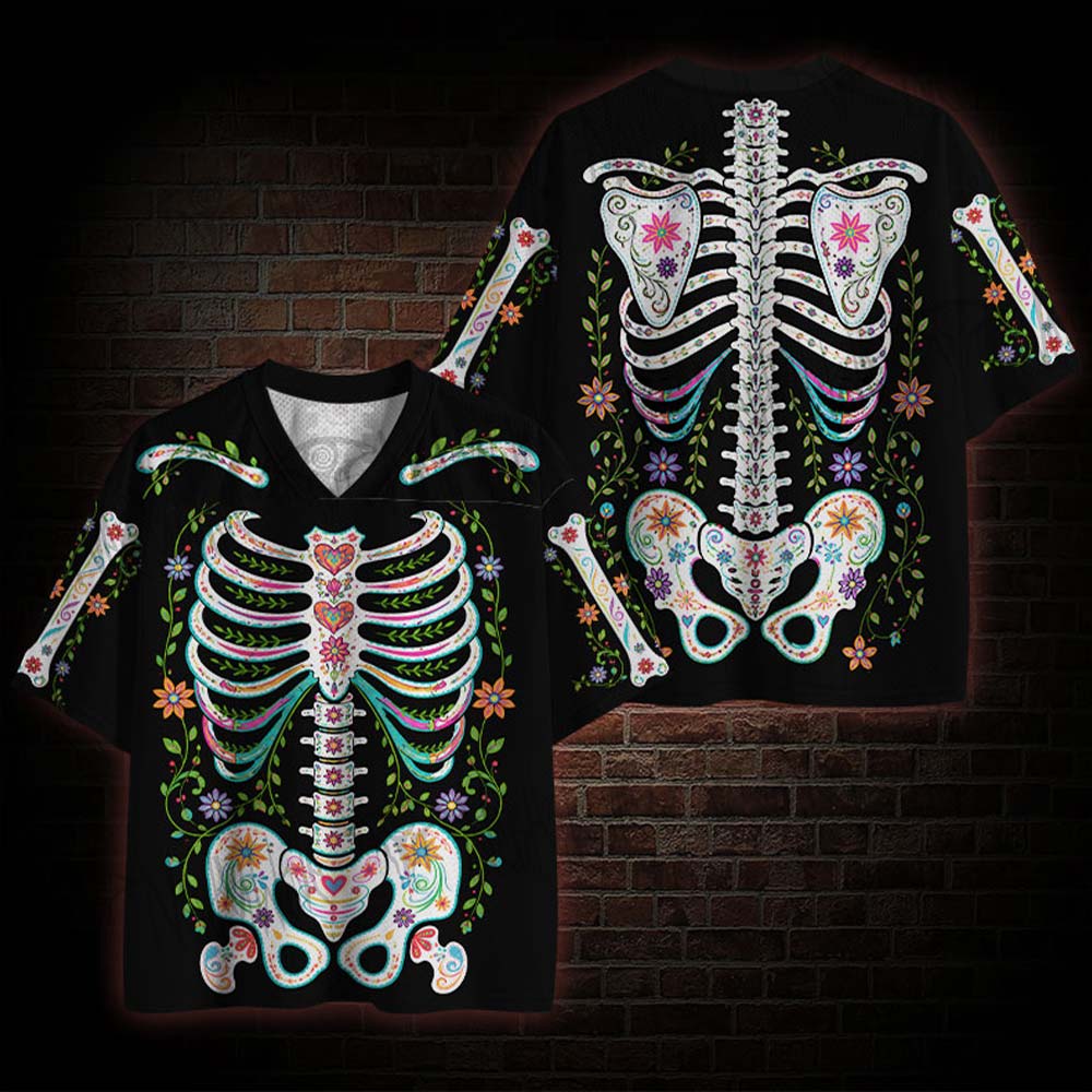 Vibrant Day of the Dead Ribcage Mesh Jersey