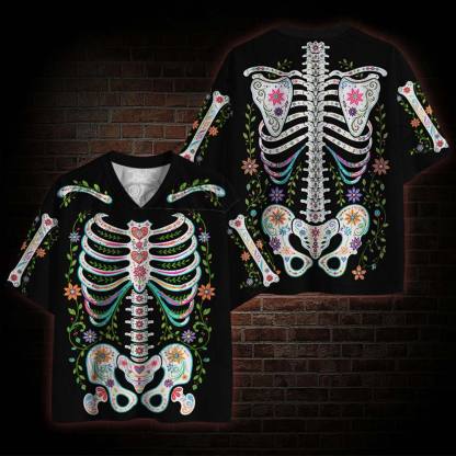 Vibrant Day of the Dead Ribcage Mesh Jersey