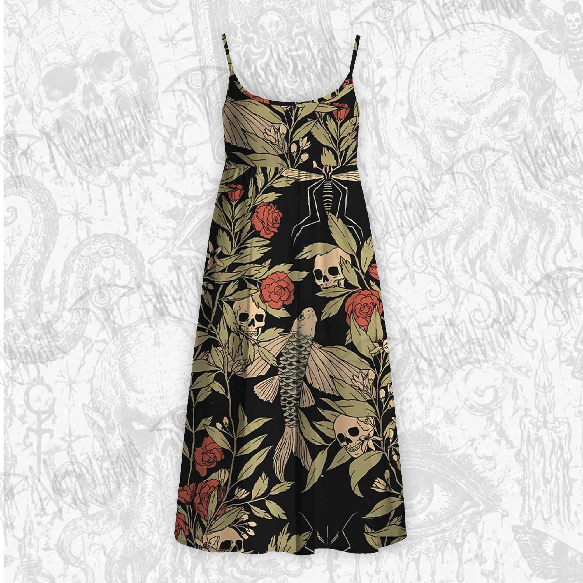Skull and Flying Fish Strap Midi Sundress