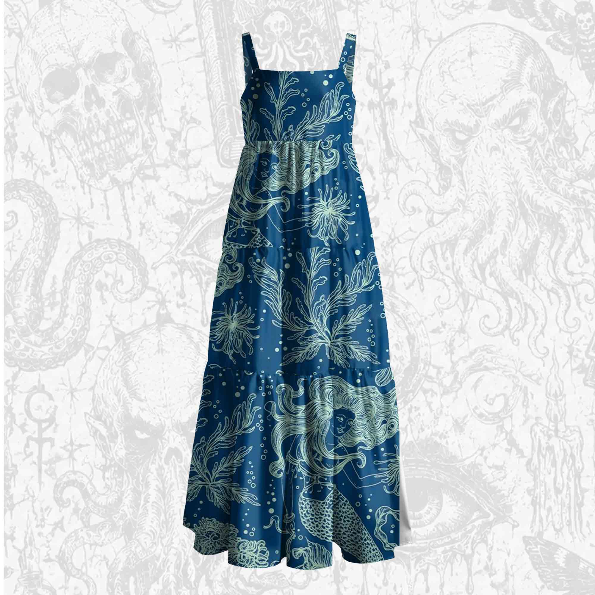 Marine Mermaid Wide Straps Maxi Dress