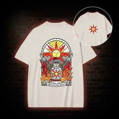 Praise the Sun Back Print Washed T-shirt