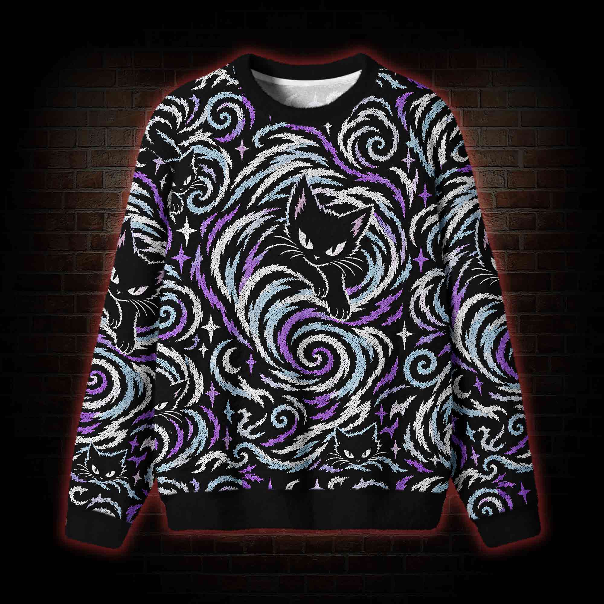 Cosmic Cat Swirl Ugly Sweatshirts