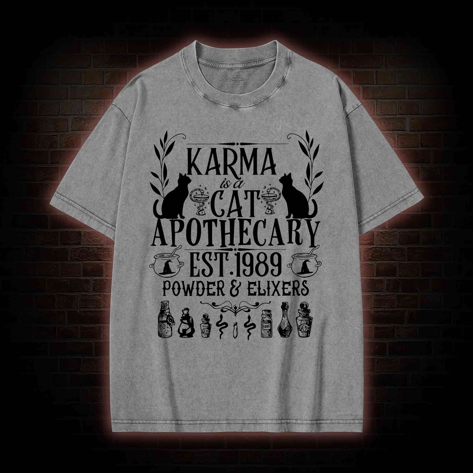 Karma Is A Cat Apothecary Washed T-shirt