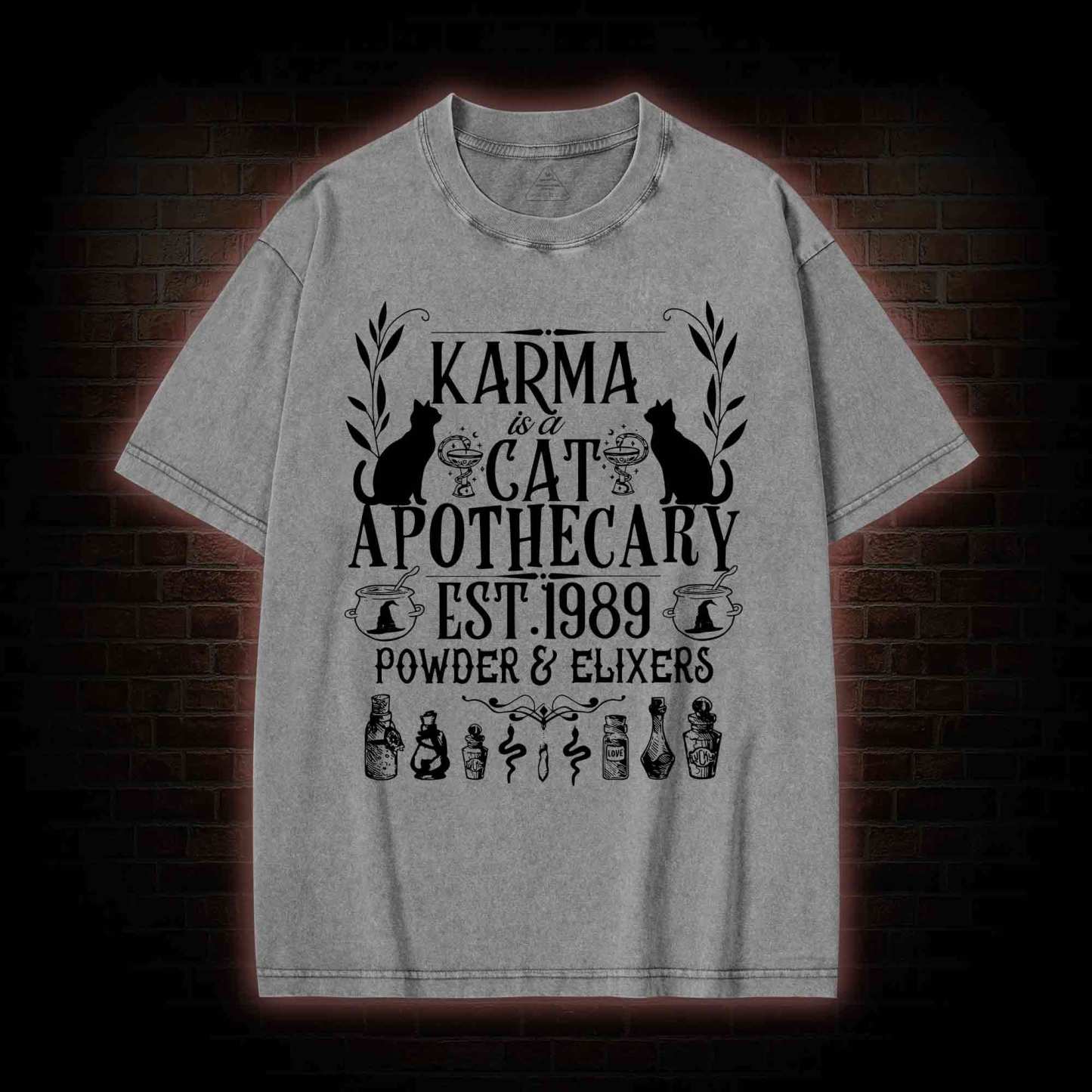 Karma Is A Cat Apothecary Washed T-shirt