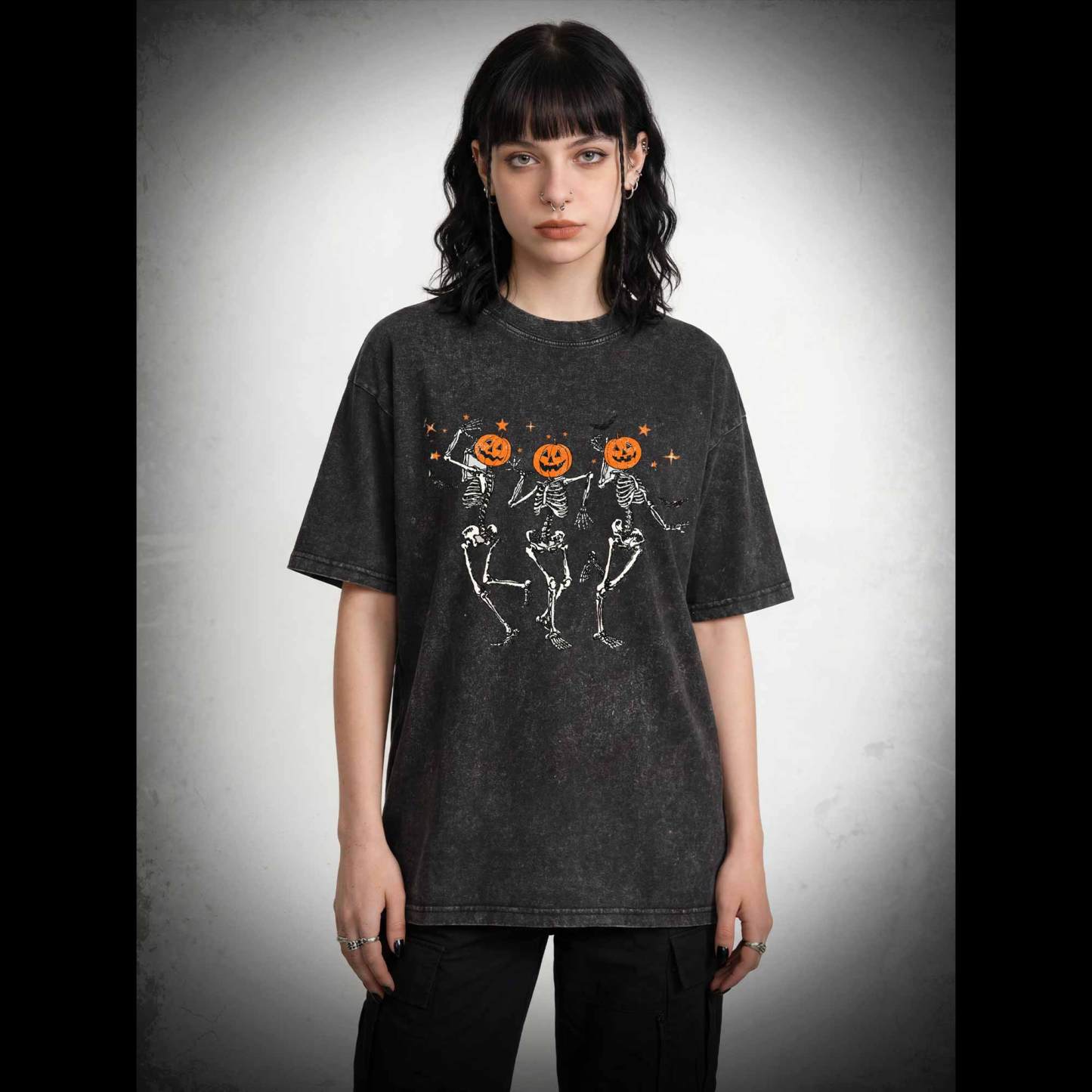  Retro Halloween Dancing Skeletons Washed T-shirt