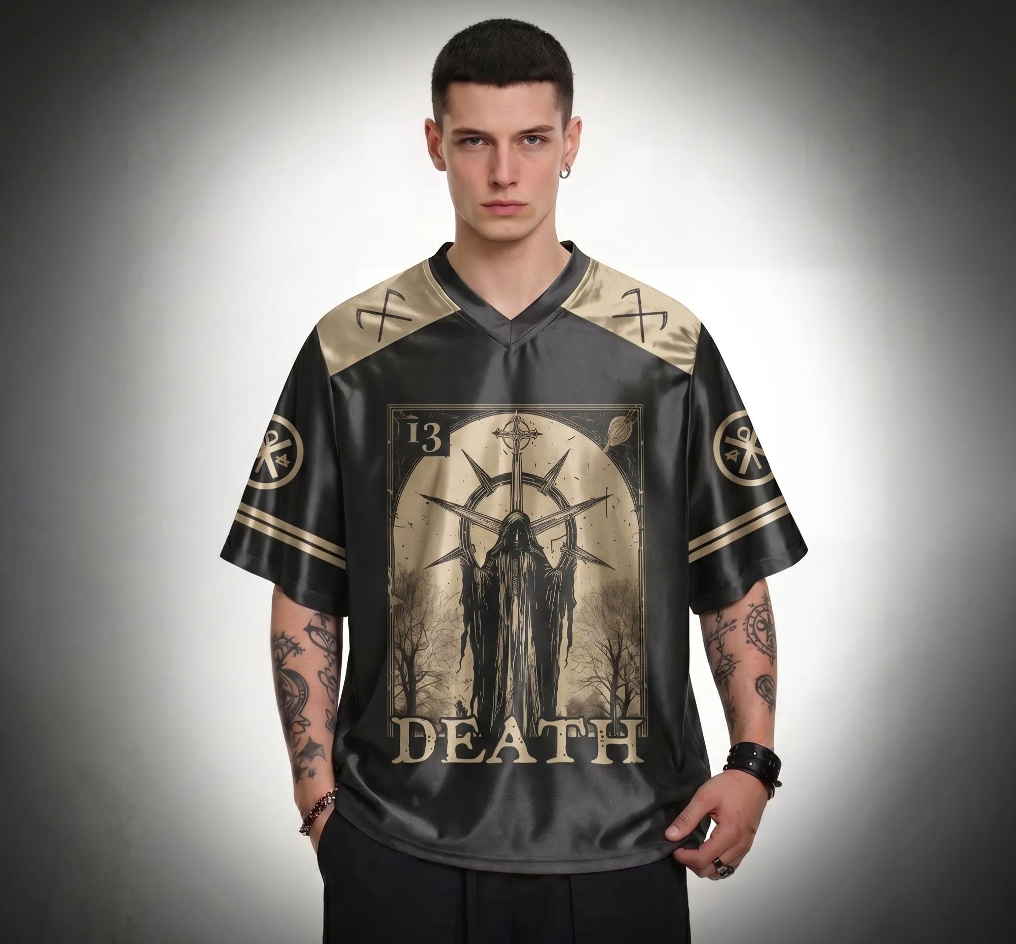 Death in Cloak Tarot Card Shiny Oversized Jersey