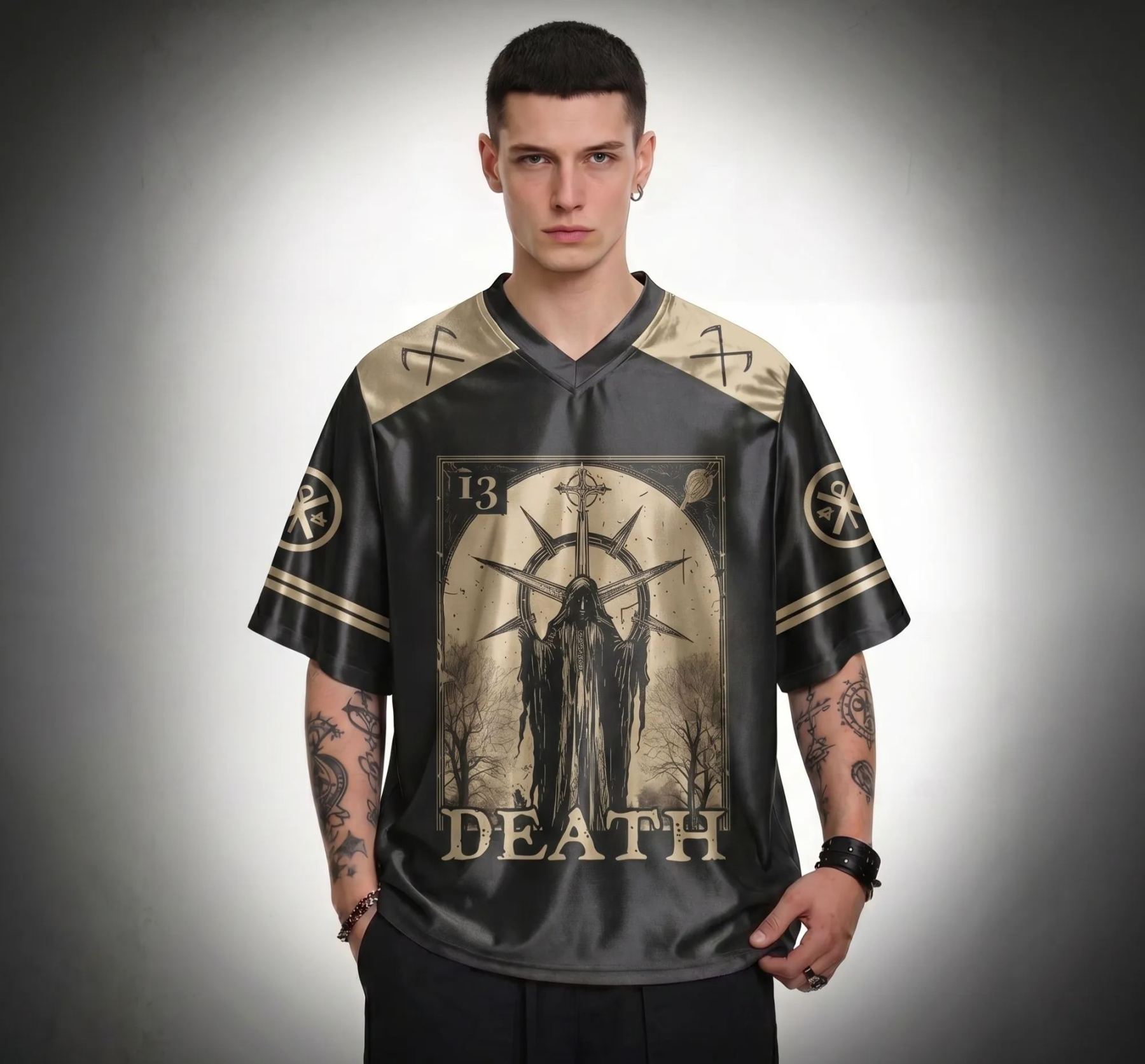 Death in Cloak Tarot Card Shiny Oversized Jersey