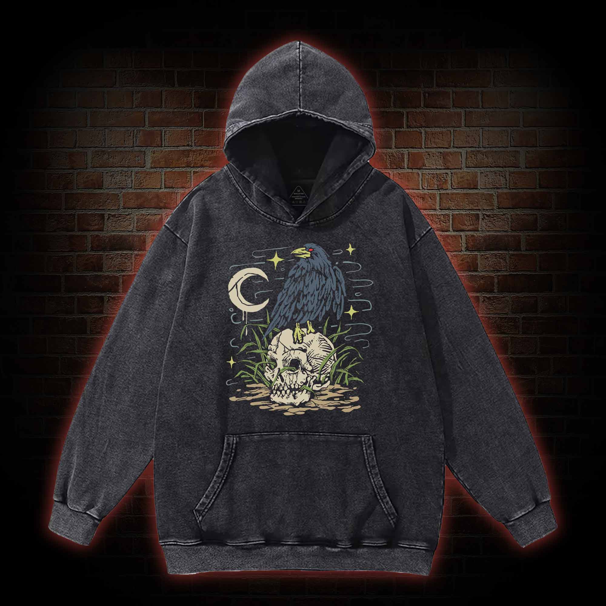 Crow and Skull Washed Hoodie