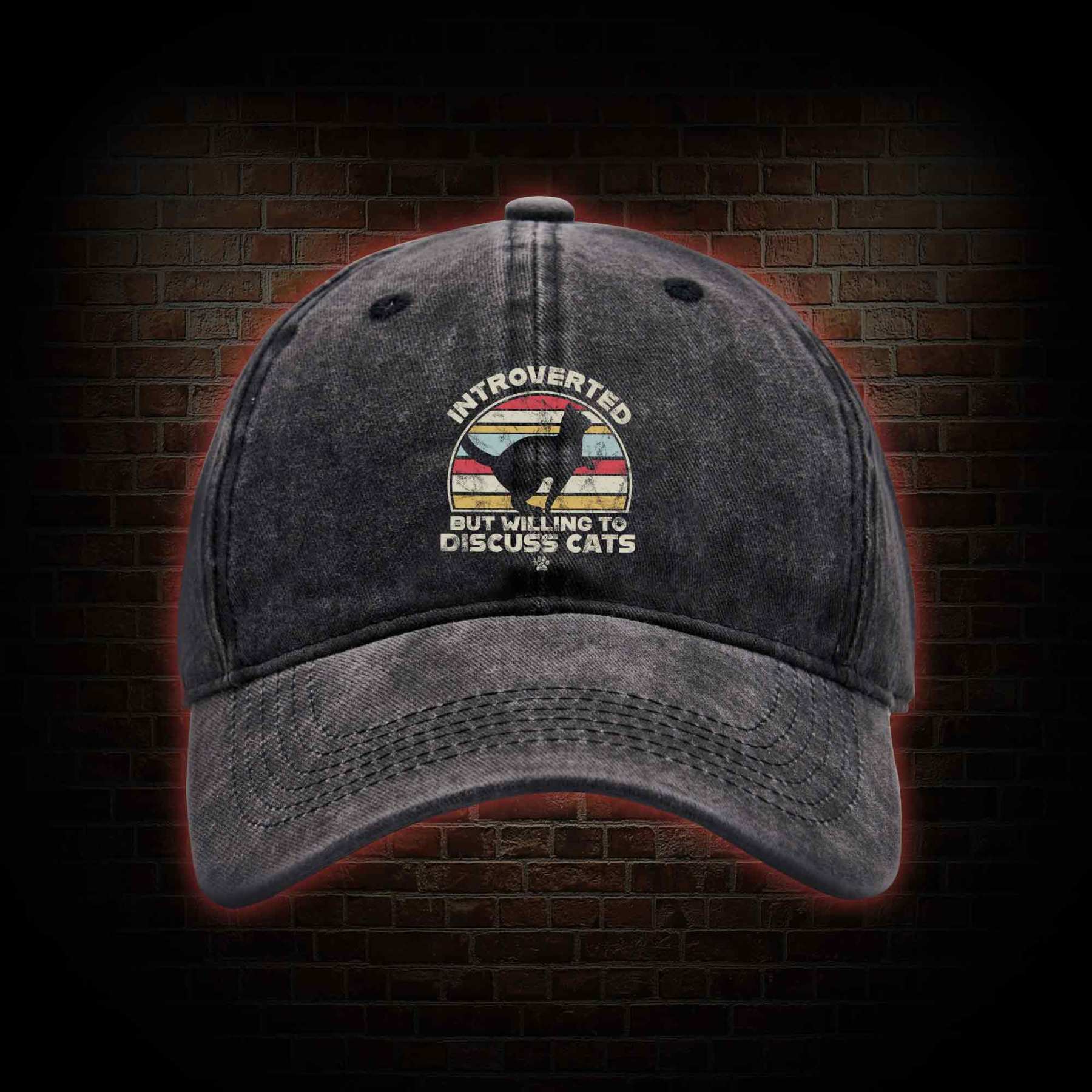 Introverted But Willing To Dicuss Cats Washed Vintage Baseball Cap