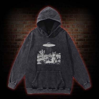 Ufo Cowboy Cat Washed Hoodie