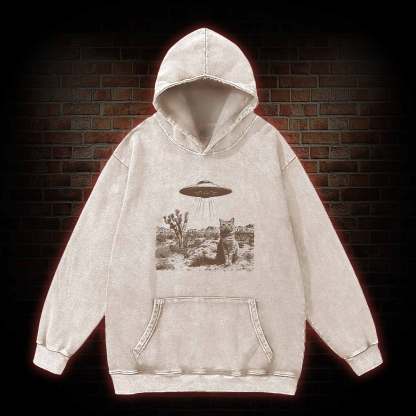 Ufo Cowboy Cat Washed Hoodie