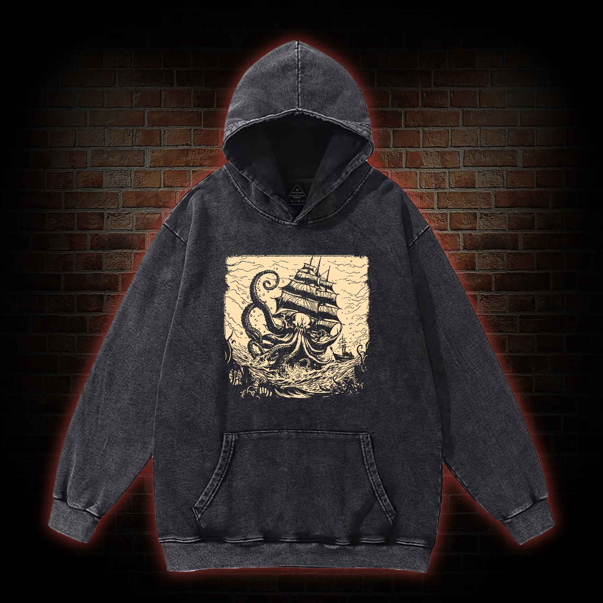 Kraken at Sea Washed Hoodie