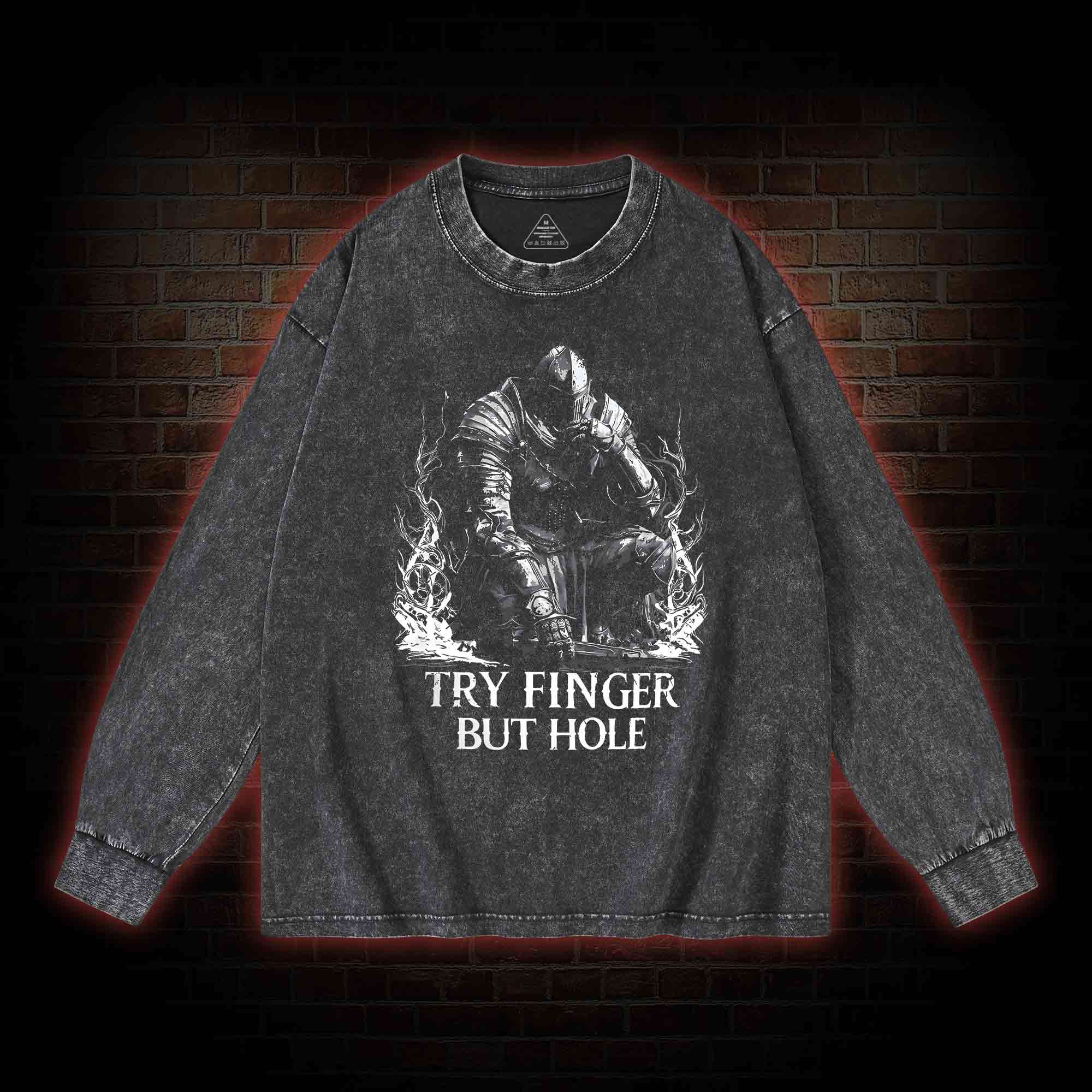  Try Finger but Hole Washed Long-Sleeve T-shirt