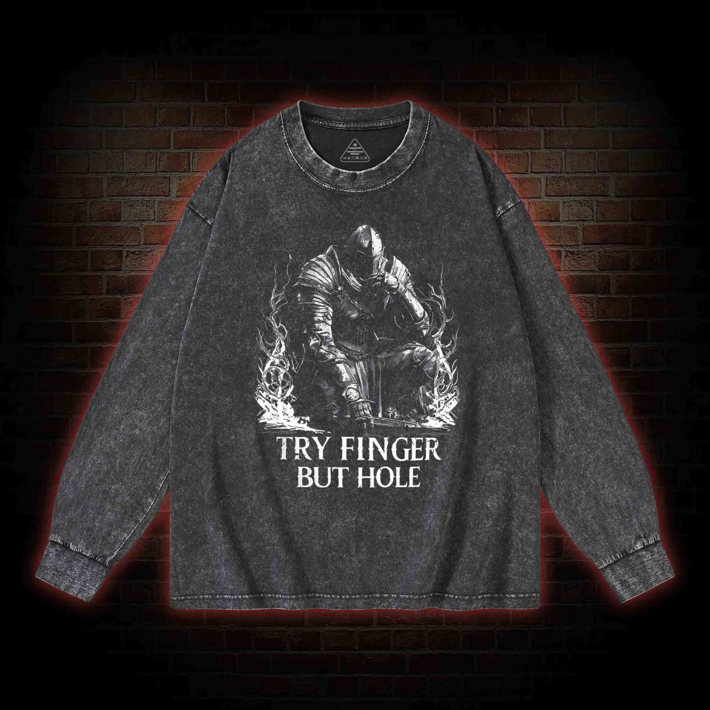 Try Finger but Hole Washed Long-Sleeve T-shirt