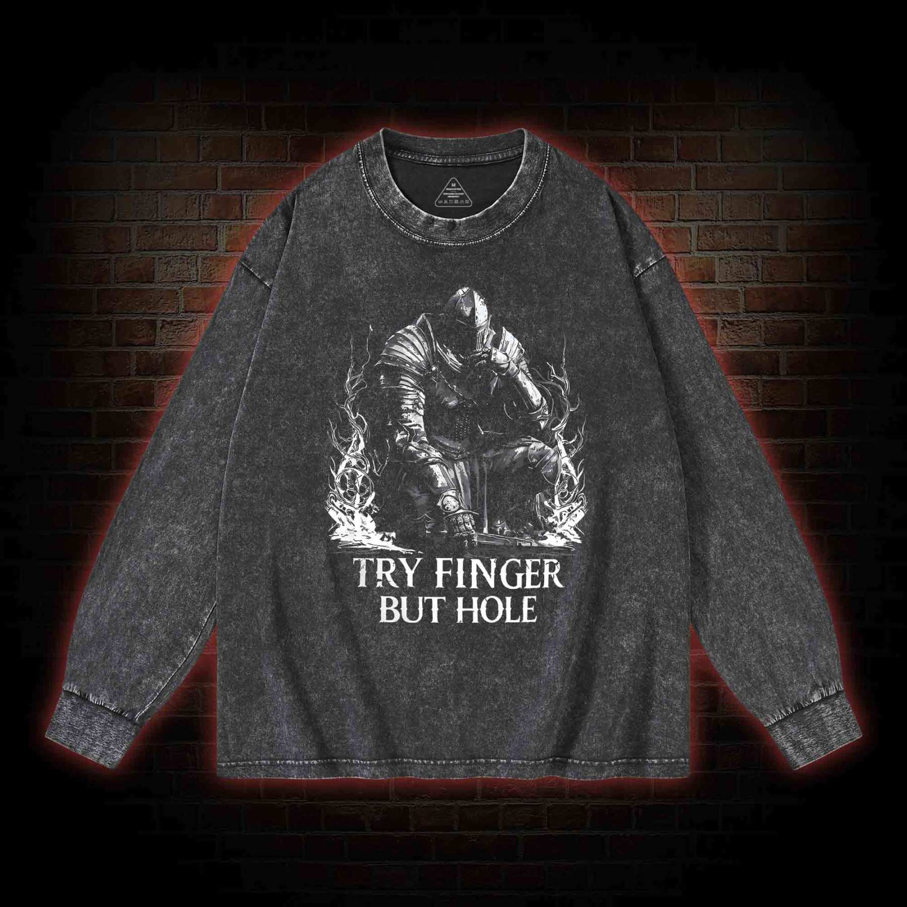 Try Finger but Hole Washed Long-Sleeve T-shirt