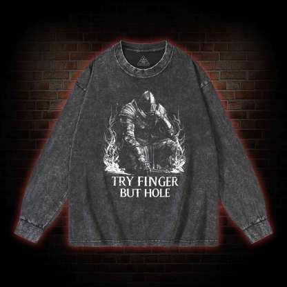  Try Finger but Hole Washed Long-Sleeve T-shirt