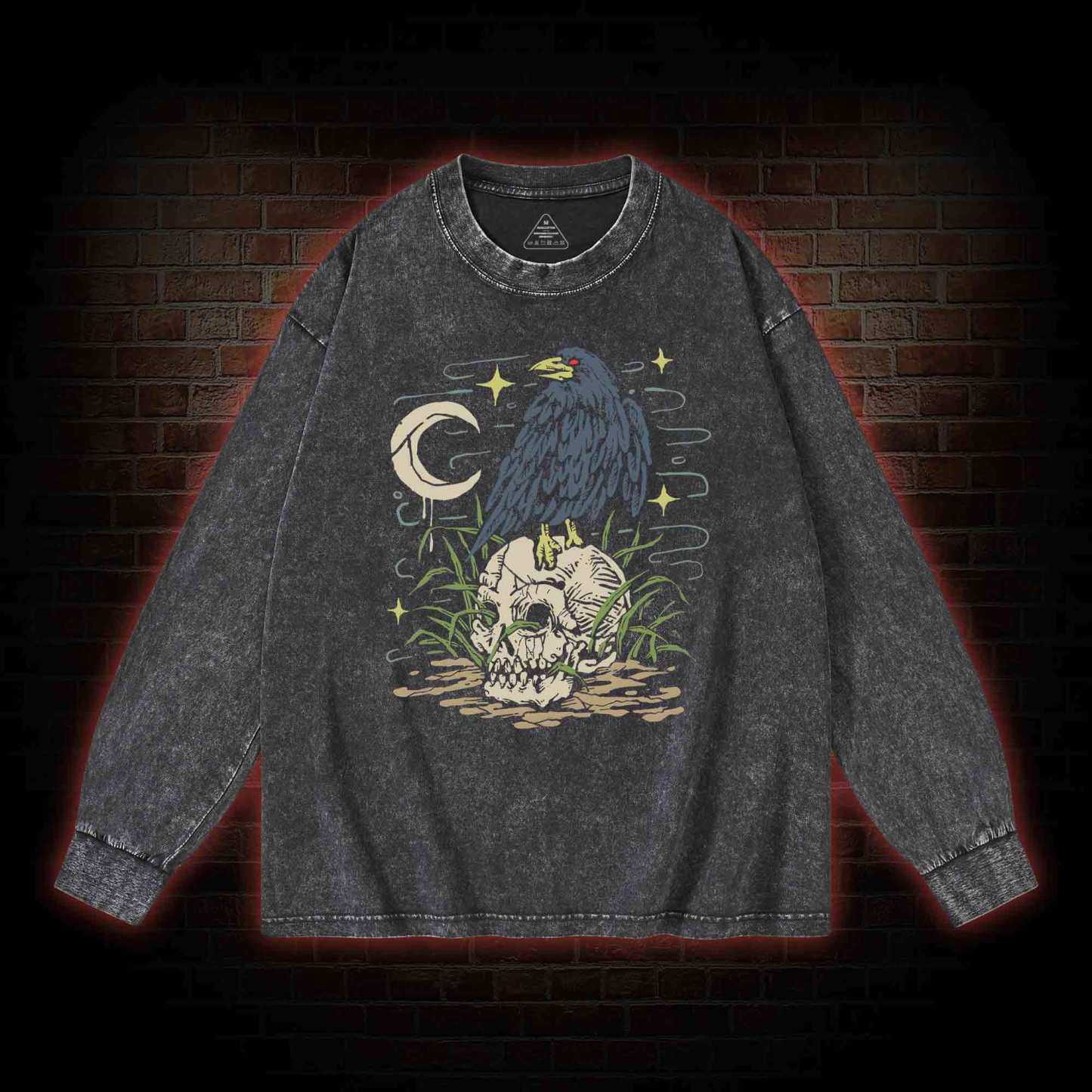 Crow and Skull Washed Long-Sleeve T-shirt