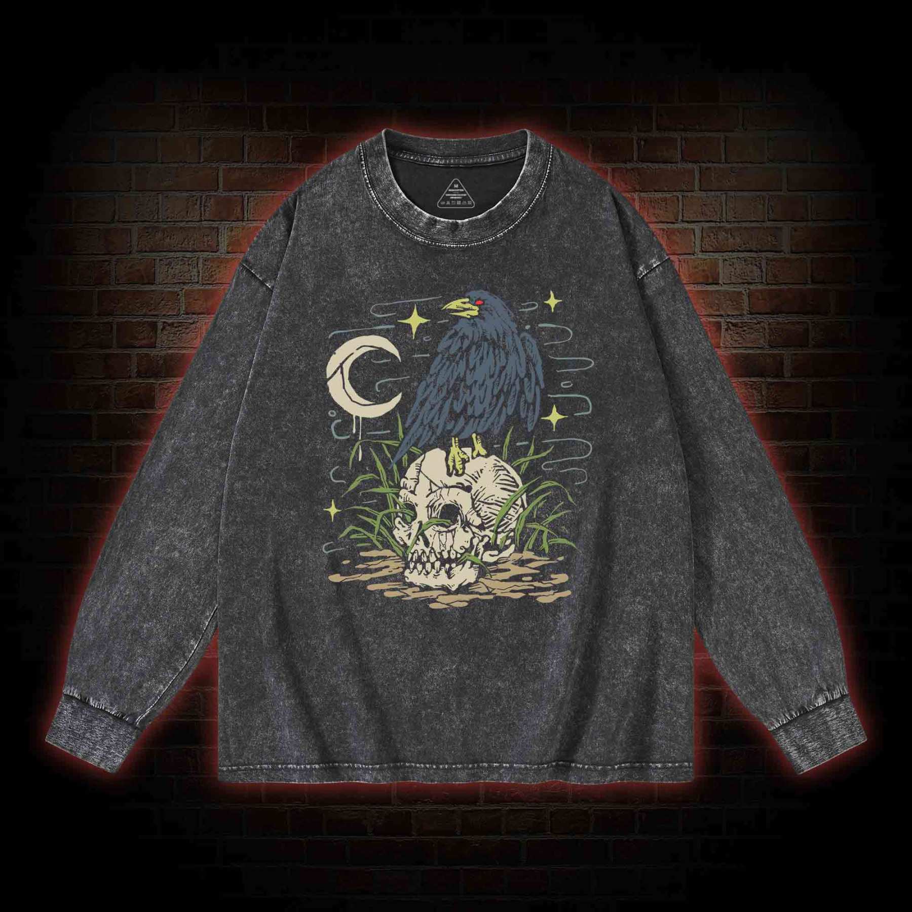 Crow and Skull Washed Long-Sleeve T-shirt
