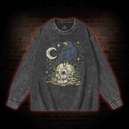 Crow and Skull Washed Long-Sleeve T-shirt