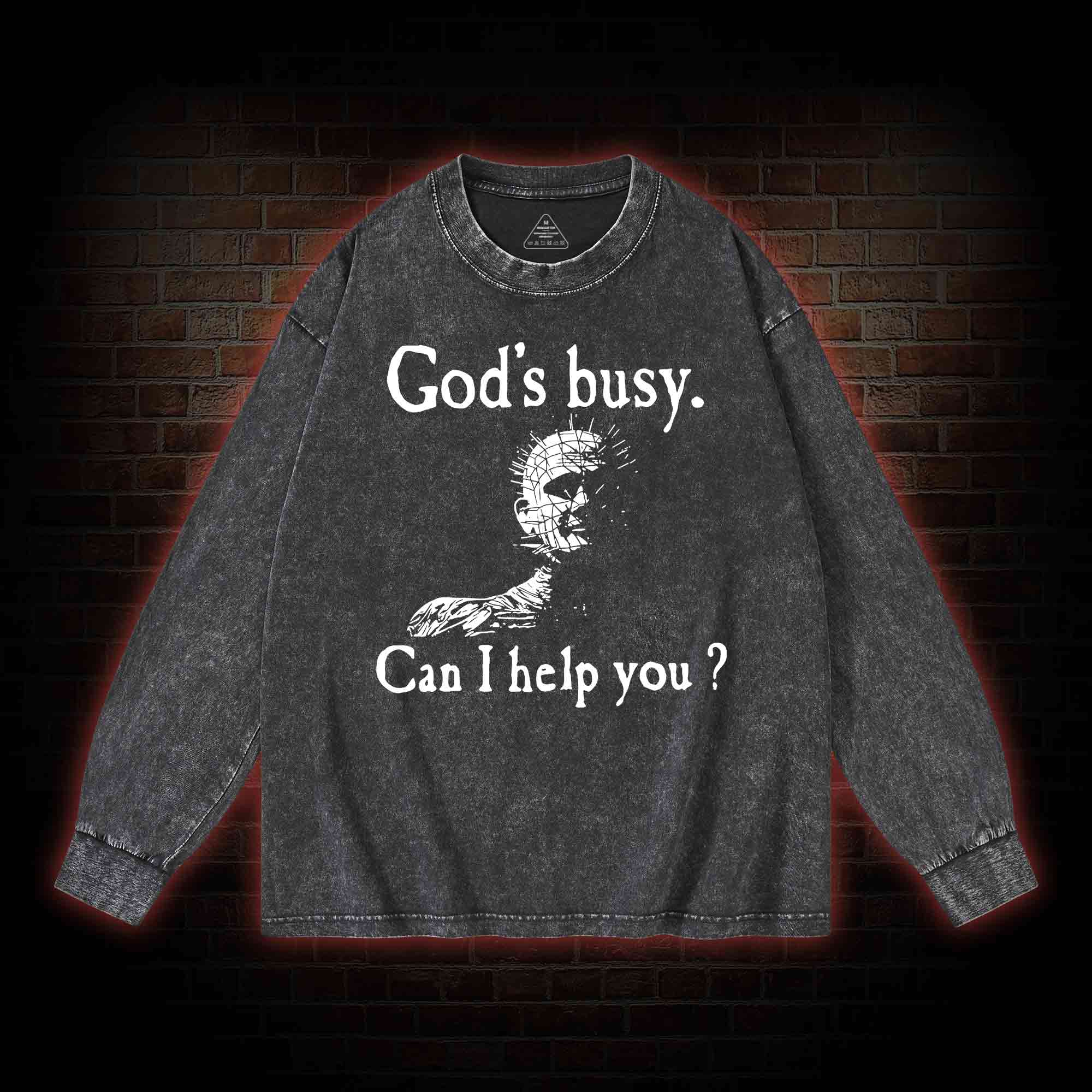 God’s Busy Can I Help You Washed Long-Sleeve T-shirt