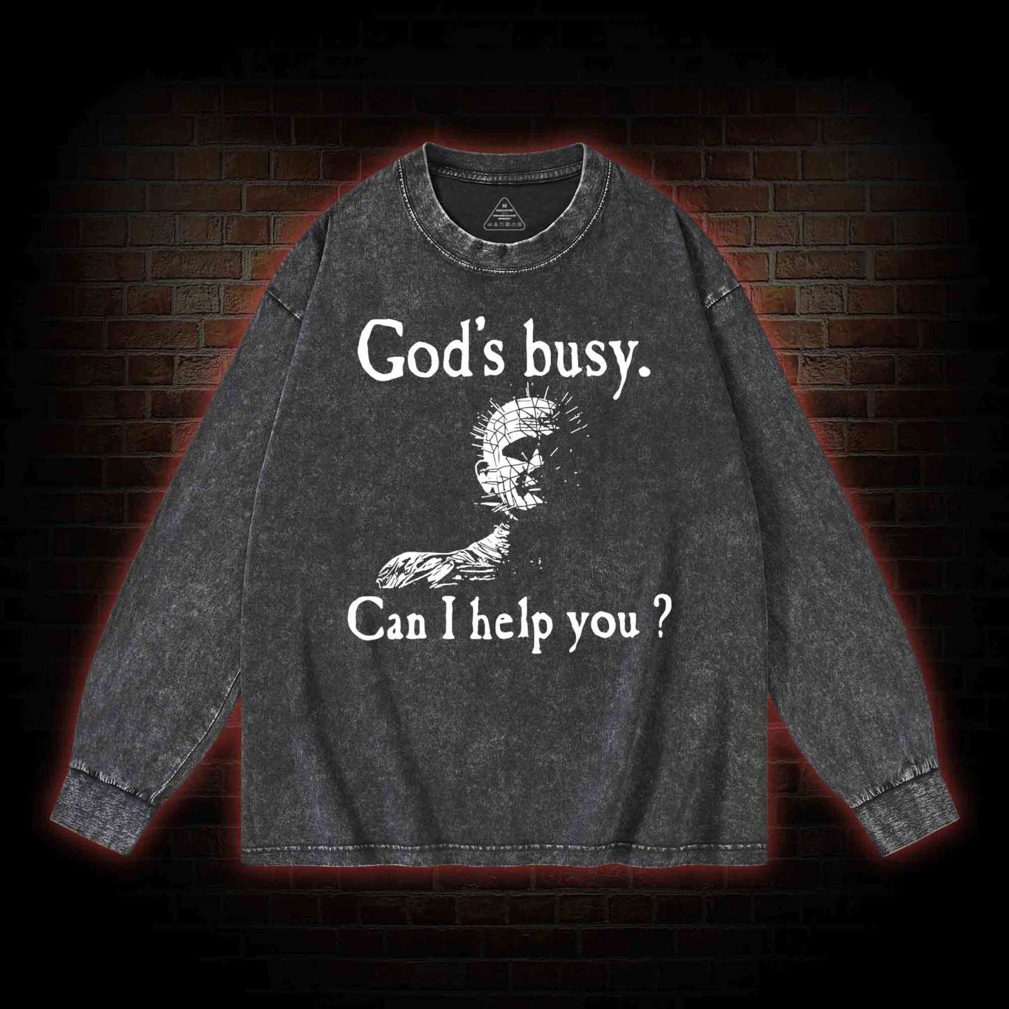 God’s Busy Can I Help You Washed Long-Sleeve T-shirt