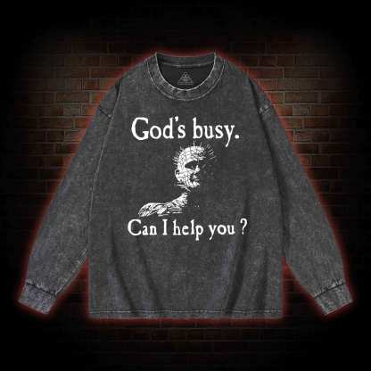 God’s Busy Can I Help You Washed Long-Sleeve T-shirt