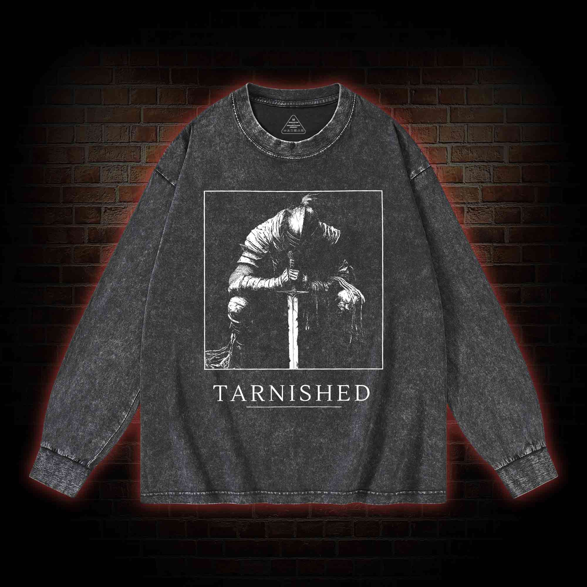 Dark Knight With Sword Washed Long-Sleeve T-shirt