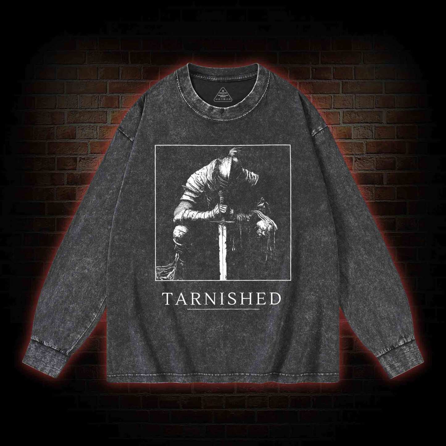 Dark Knight With Sword Washed Long-Sleeve T-shirt