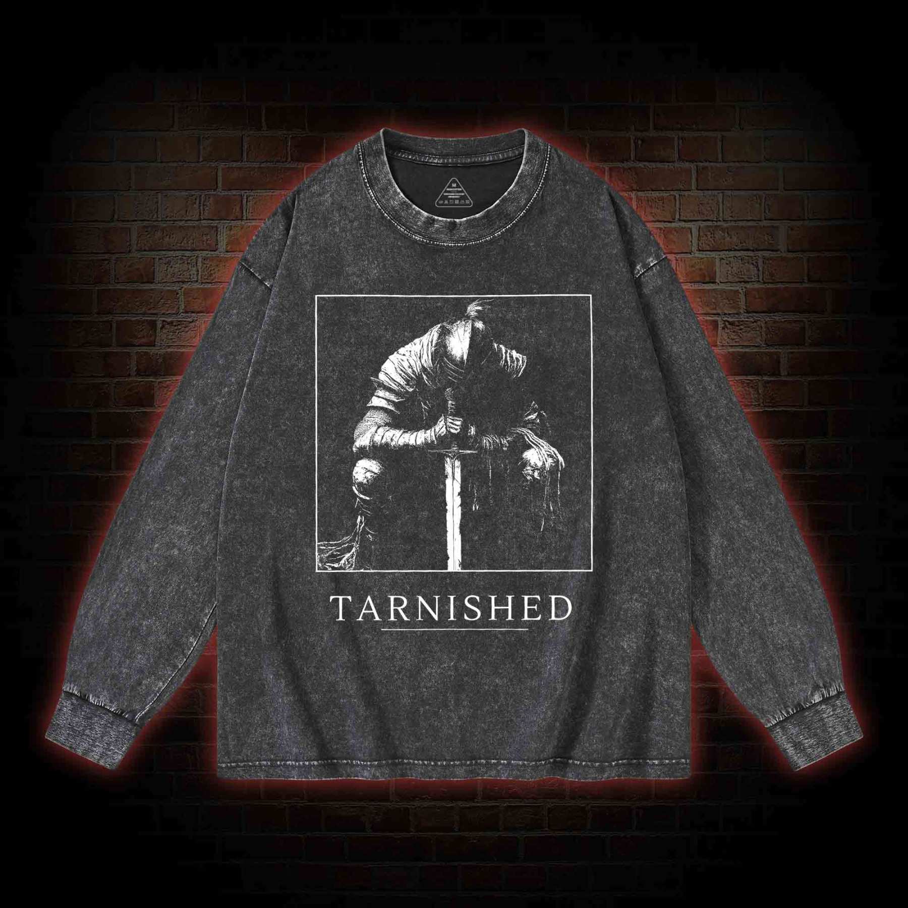 Dark Knight With Sword Washed Long-Sleeve T-shirt